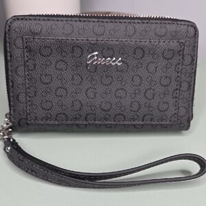 Guess Charcoal Monogram Wristlet Wallet